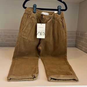 NWT! Kids Zara cognac/dark tan, corduroy, drawstring, cuffed pants